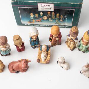 12‎ Piece Holiday Gatherings Hand Painted Porcelain Nativity Christmas Set